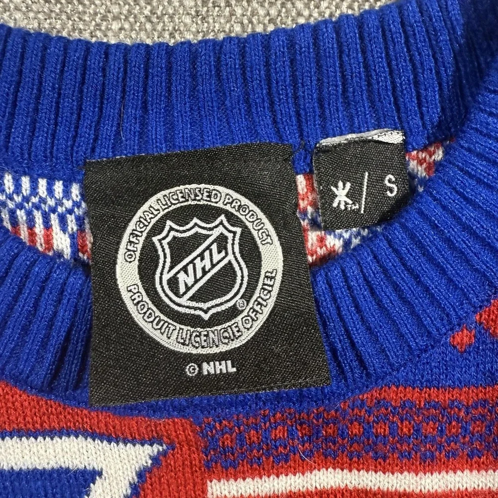 New York Rangers Sweater Mens Small Blue Red NHL Hockey Ugly Christmas Holiday